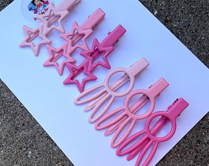 Set of 3 Pink Star or Bunny Metal Hair Clips: Spring Accessory for Girls