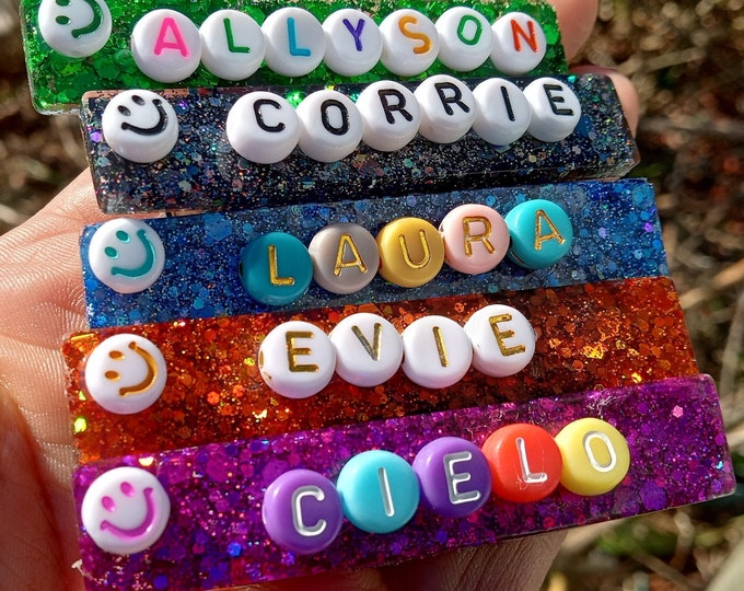 Personalized Glitter Resin Clip-Custom Gift for Girl-Spring Barrette-Clip Birthday-Toddler hair clip big girl-Sister-Sparkly Rainbow