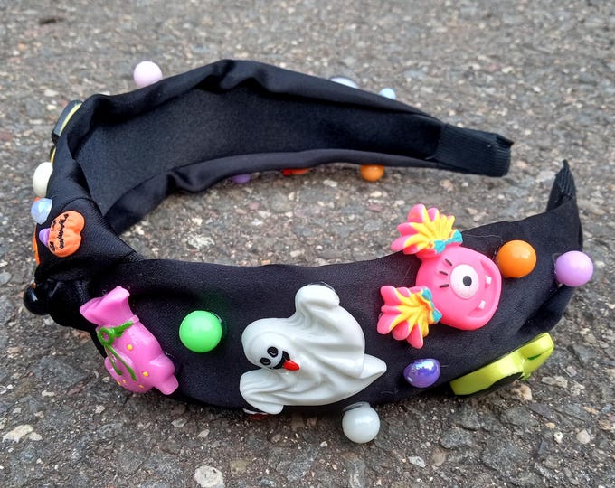 Handmade Halloween Headband: Spooky Ghost, Bat & Candy