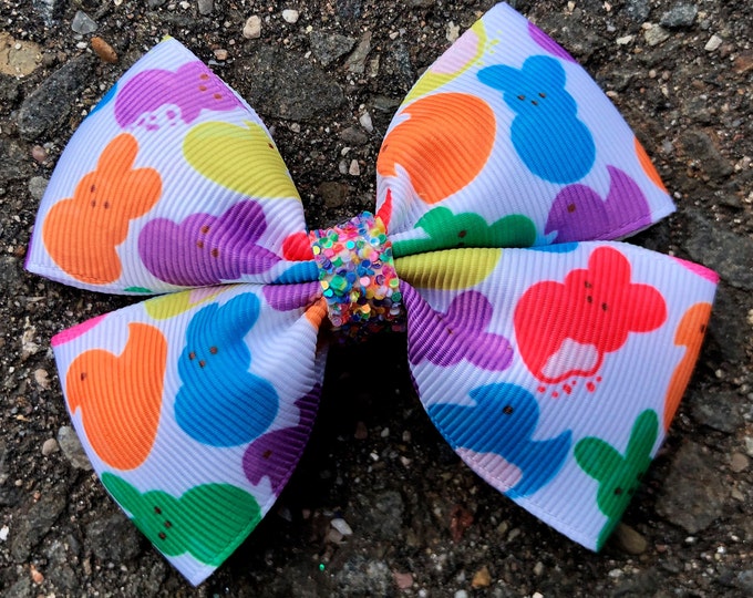 Hair Bow Rabbits-Mix Colors Bow-Easter Hair Bow-Double Stacked Glitter Bow-Sparkle Bow Rainbow-birthday bow-Summer Bow-Presents for Her
