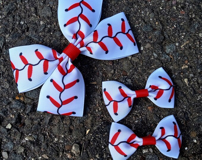 Baseball Bow Headband: Red & White Nylon Hair Bow
