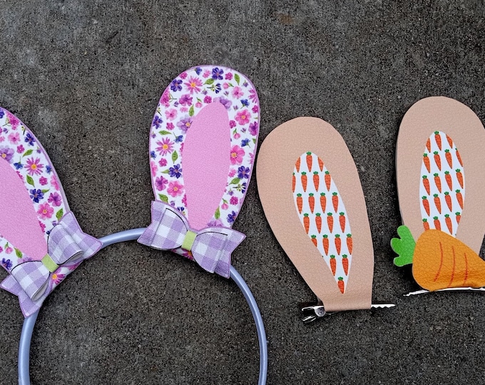 Bunny Ears Headband or Hair Clips Set - Handmade Easter Accessories
