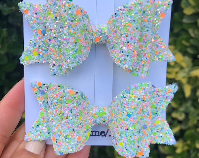 Glitter Pigtail Hair Bows - Double Stacked Set of 2