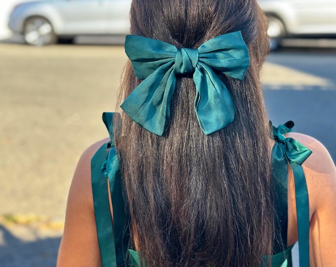 Oversized Satin Hair Bow: Coquette Ponytail Holder, Long Tail