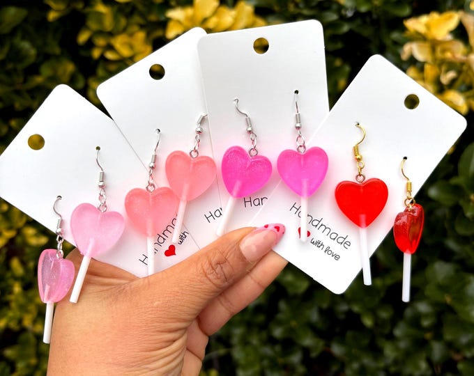 Handmade Glitter Heart Lollipop Earrings, Valentine's Gift