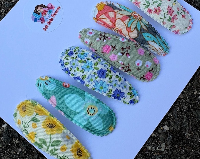 Random Embroidered Floral Snap Hair Clips: Cotton Toddler Baby Accessories