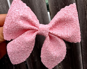 Pink Toddler Hair Bow-Spring Baby Girls Bow Headband-Glitter Double Hair Bow-Birthday Sparkly Bow-Present Accessories for Her-Classic bow