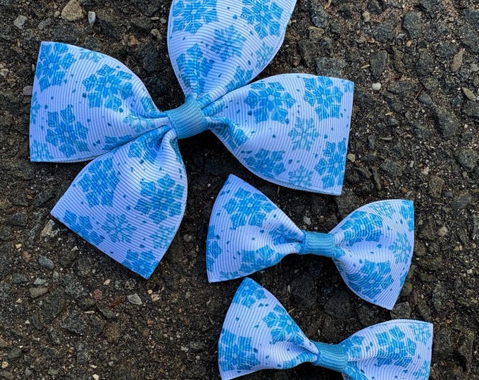 Snowflake Hair Bow: Winter Wonderland Double Stacked Glitter Bow
