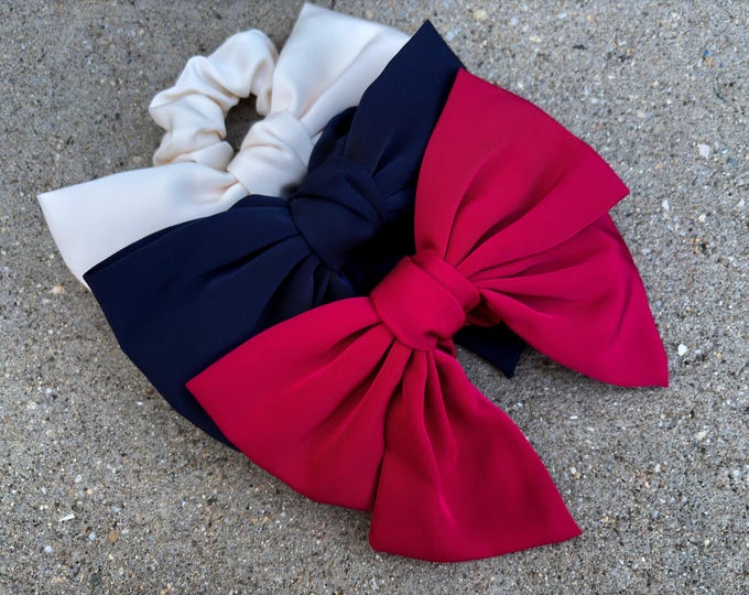 Oversized Ponytail Scrunchie with Bow-Satin-Bridesmaid gift-Minimalist Bridesmaid proposal-Ponytail Elastic Hair Tie-Nude Girl-MOM Me
