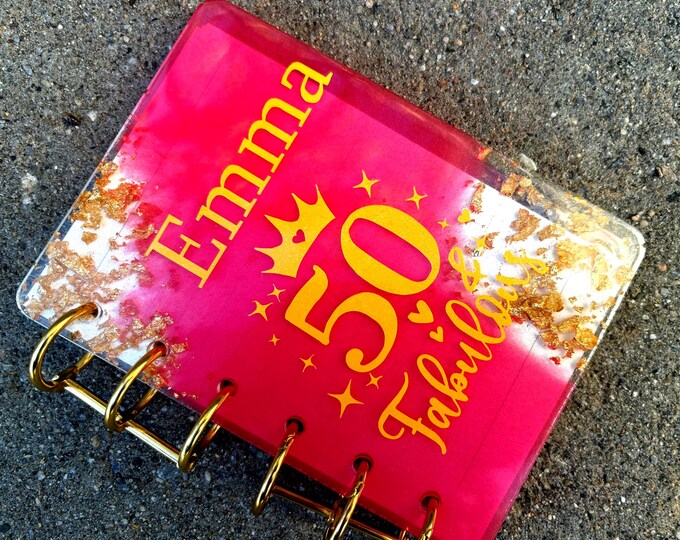 Libreta personalizada de resina con purpurina: rellenable, tamaño A5/A6/A7, hecha a mano.