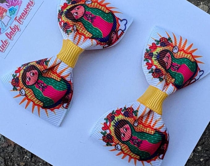 Catholic Small Virgin Mary Hair Bows-Virgencita-Virgen de Guadalupe-
