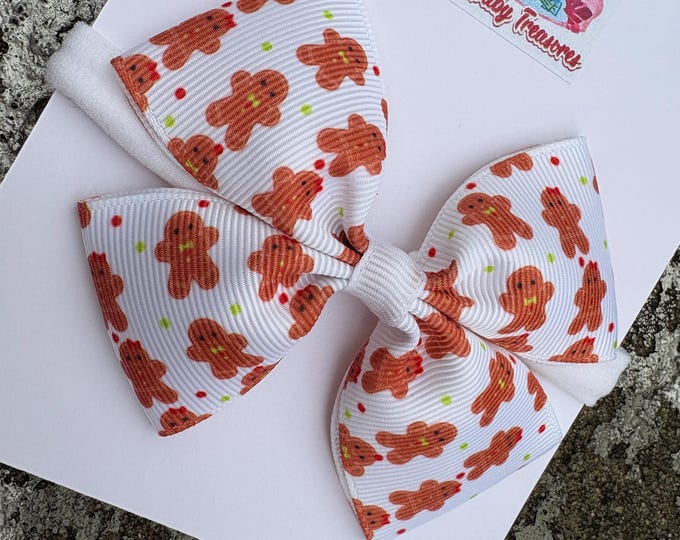 Gingerbread Man Hair Bow: Red & White Holiday Clip or Headband