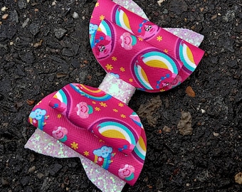 Troll Large Sunglasses hair Bow or headband-Fun Pink Sunglasses-Poppy and Branch Trolls Dreamworks Inspired Glitter Bow Birthday,Pink Hair