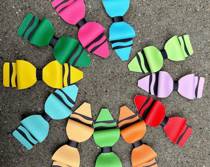 Big Pencil and Crayon Hair Bows-Fabric bow Girls Pencil Teachers Bow-My First Day Back to School-Big Pencil Pigtail Bow-Girl School Bow