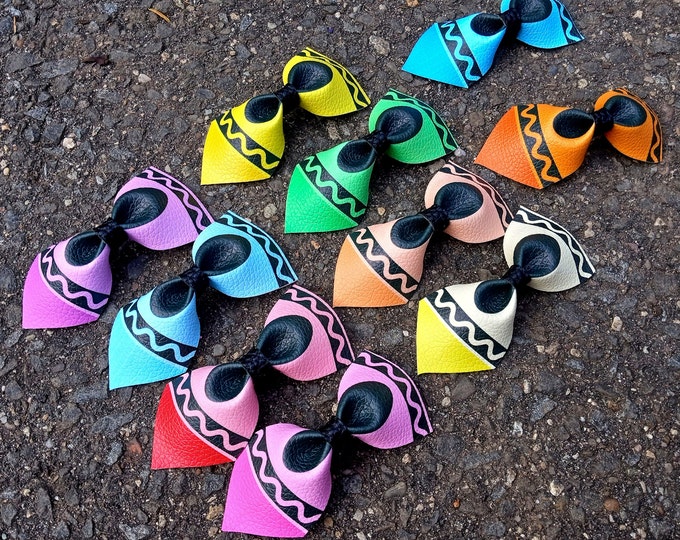 Crayon Hair Bow: Handmade Back to School Pigtail Clip