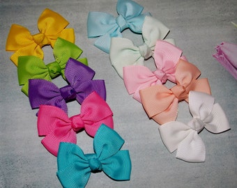 Hair Bows With Elastic band,Alligator Clip or Snap Clip Not Slippery Loop/Ponytail Holder bow Solid Basic Colors/Toddler Girl bow Mini