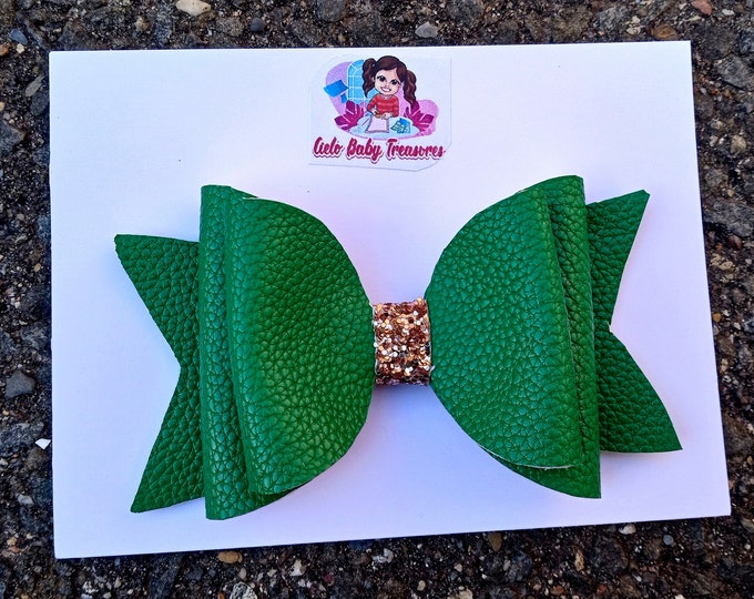 Faux Leather Hair Bow: Handmade Glitter Alligator Clip or Headband