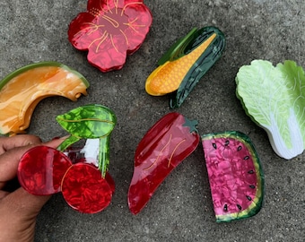 Big Fruits Claws/Hair Clip Fruits Plastic/Girls or Women/Her gift Summer/Minimalist Acetate/Tortoise Barrette/Large Acrylic Hairpins