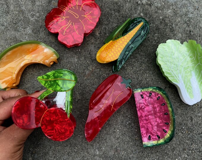 Big Fruits Claws/Hair Clip Fruits Plastic/Girls or Women/Her gift Summer/Minimalist Acetate/Tortoise Barrette/Large Acrylic Hairpins