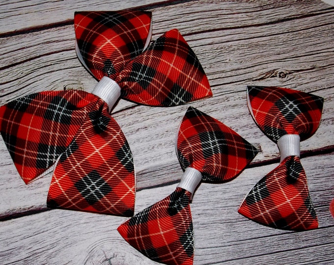 Tartan Plaid bow-Gingham Christmas Baby Headband-Stewart plaid-Pigtail Toddler Hair Bow-Red,Black and White Hair Bow-Holiday Winter Hair Bow