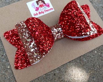 Red and Rose Gold-Double Stacked Glitter Bow-Sparkle-Girls hair bow-Birthday Bow-Gift Toddler-chunky Baby Bow-Christmas Hair Bow-Holyday bow