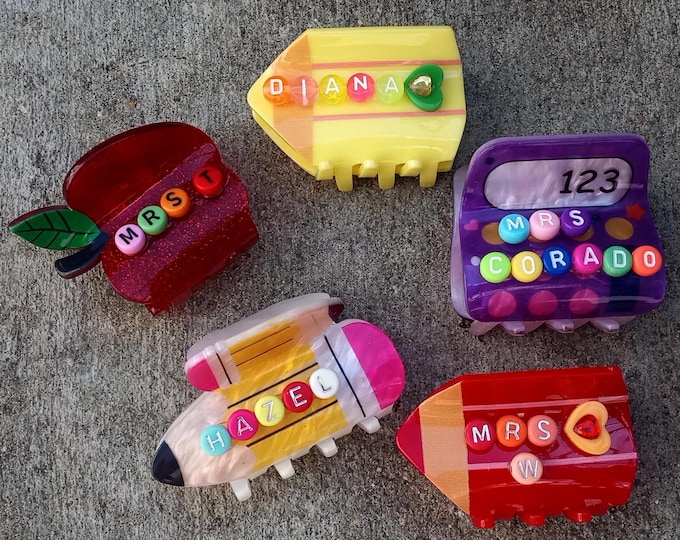 Personalized Back to School Hair Clip: Resin Crayon, Pencil, Apple