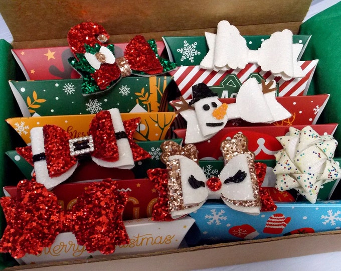 12 Bows of Christmas in Box/12 Days of Christmas Bow/hair Accessories Bow set Christmas gift/ Holydays Calendar/Glitter Hair Bows + Freebie