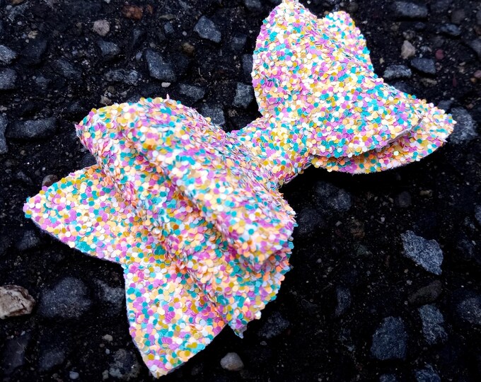 Handmade Confetti Glitter Pigtail Bows: Toddler Girl Hair Clip