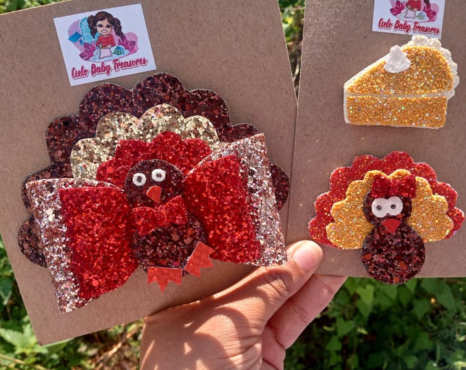 Large Thanksgiving Hair Bow,Turkey Hair Bow,Girl Hair Bow,Toddler Hair Bow, Baby Hair Bow,Turkey Hair Bow,Large Hair Bow-Pie hair accessory