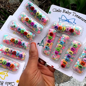 Prénom à clip ou serre-tête confettis personnalisés pour les fêtes, paillettes, amour, étincelles, arc-en-ciel, anniversaire, chauve-souris, Halloween, fantôme, renne, citrouille
