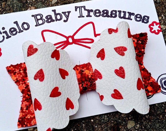 Valentine's Day Baby Headband, Red Heart Glitter Bow