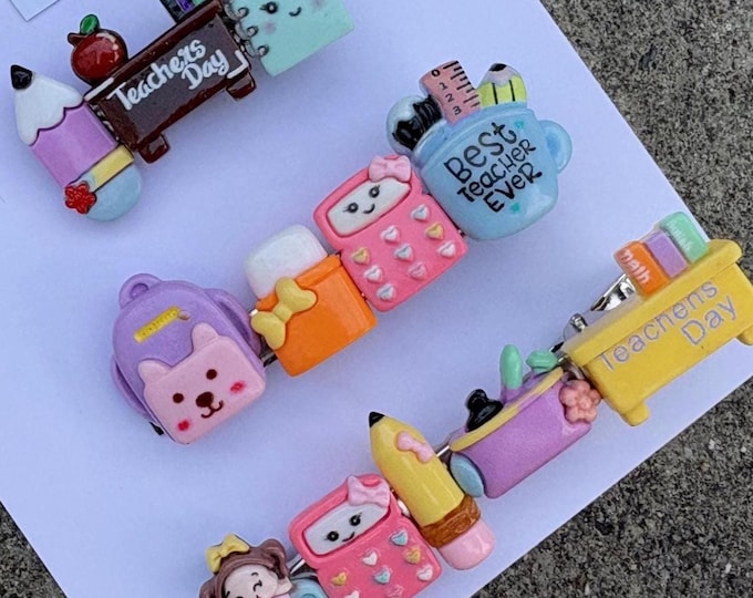 Cielobaby Unique Resin Hair Clip-Back to School-Random Plastic Crayon-Pencil-Notebook-Apple-School-Girl First Day of School-Gift Teacher