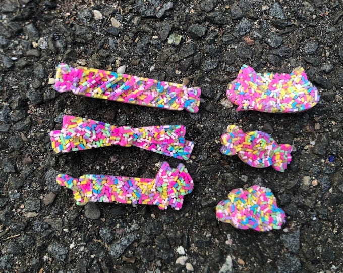 Rainbow Sprinkle Resin Hair Clip - Handmade Alligator Clip