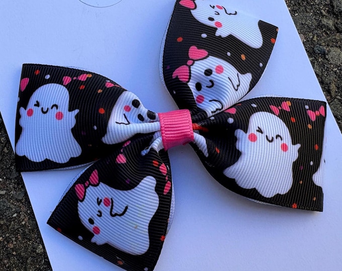 Black Her Ghost with Pink Bow-Halloween Small or Large Bow-Handmade
