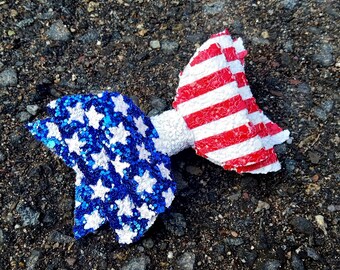 Chunky Bow or Earrings-Glitter Hair Bow-Independence Day USA-July 4th-Patriotic-Flag USA-Baby Girl-Star-Nylon Newborn Bow-Blue,Red,White