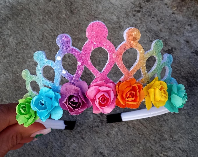 Rainbow Glitter Crown: Mulberry Paper Flower Birthday Headband