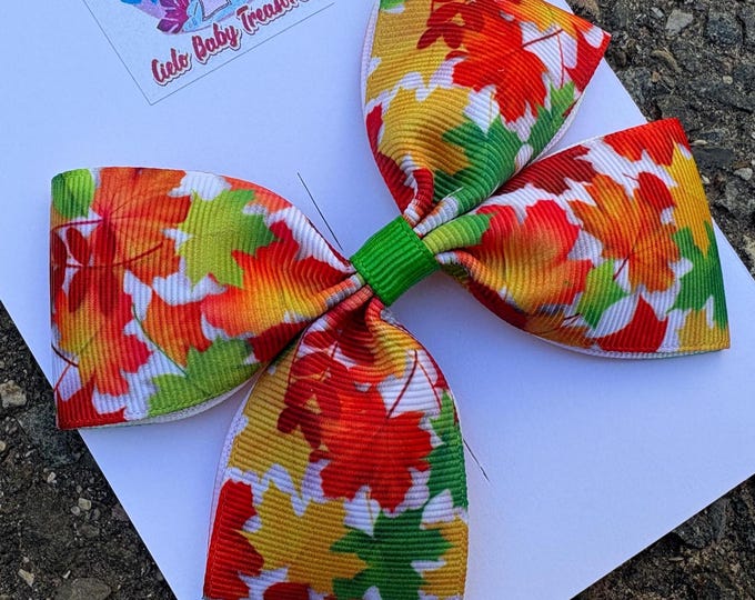 Autumn Bows-autumn Leaf Bow-green,yellow,brown,orange-Leaves Hair Bow: Thanksgiving Hair Clip