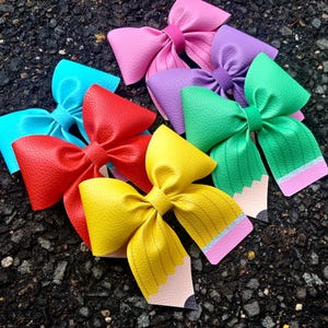 8+ Pencil Hair Bows-Medium Pencil School Hair-Pigtail  Pencil Bow-Preschool Bows-Teacher Gift Back to school-First Day of School-School Bow