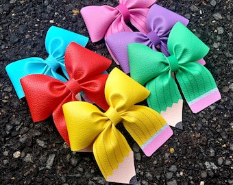 8+ Pencil Hair Bows-Medium Pencil School Hair-Pigtail  Pencil Bow-Preschool Bows-Teacher Gift Back to school-First Day of School-School Bow
