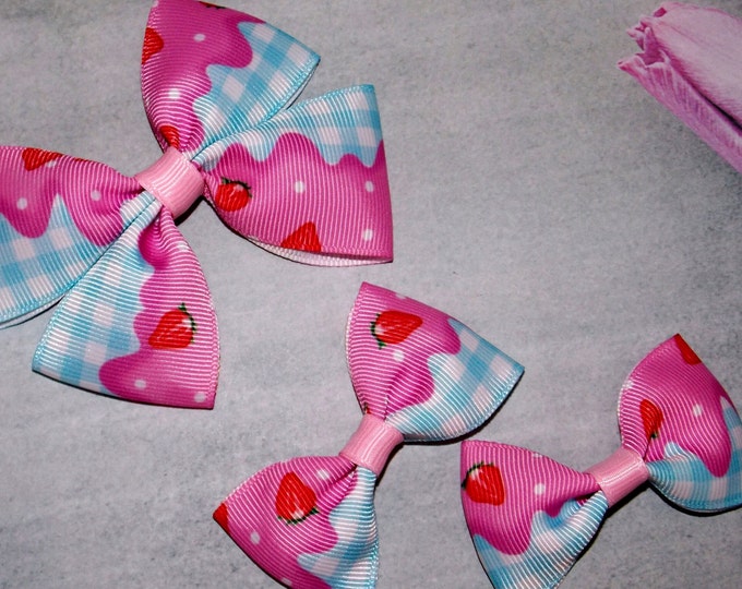Strawberry Hair Bows: Handmade Boutique Ribbon Clip or Headband