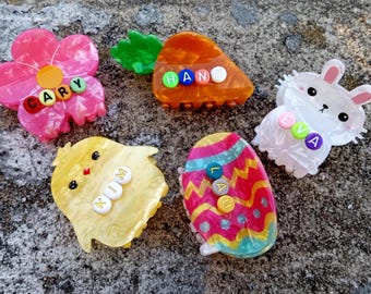 Personalized Easter Plastic Acetate-Flower-Bunny-Egg- chick-Acrylic claw-Name Hairpin-Eggs Clip-Summer Resin-Accessories-Party Girls Big