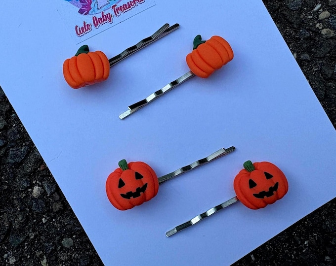 Pumpkin Face Bobby Pins: Halloween Hair Clips, Set of 2