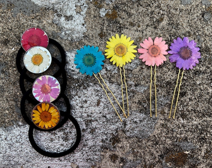 Resin Daisy Hair Clip or Elastic Band: Spring Flower Hair Accessory