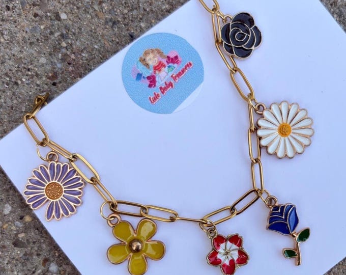 Colorful Flower Stainless Steel Necklace with White Box- Kids or Women, Birthday Party Jewelry