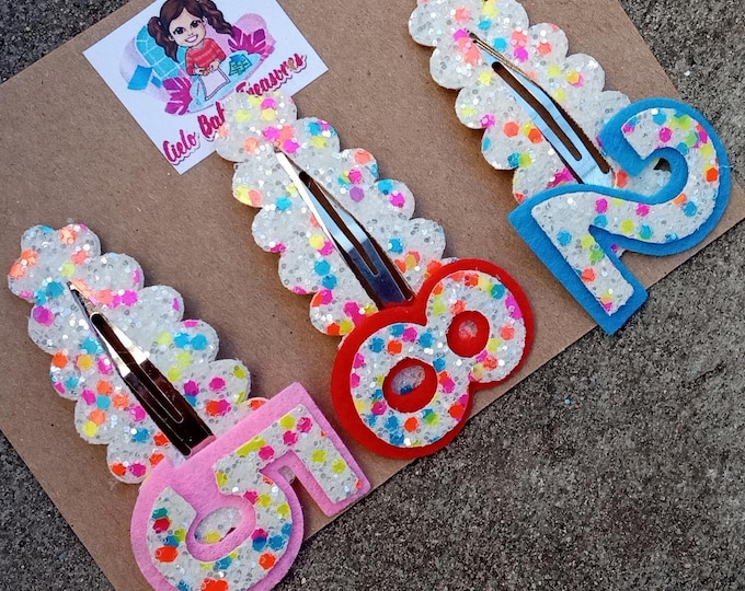 Rainbow Sprinkle Number Hair Clip: Chunky Glitter Birthday Snap Clip