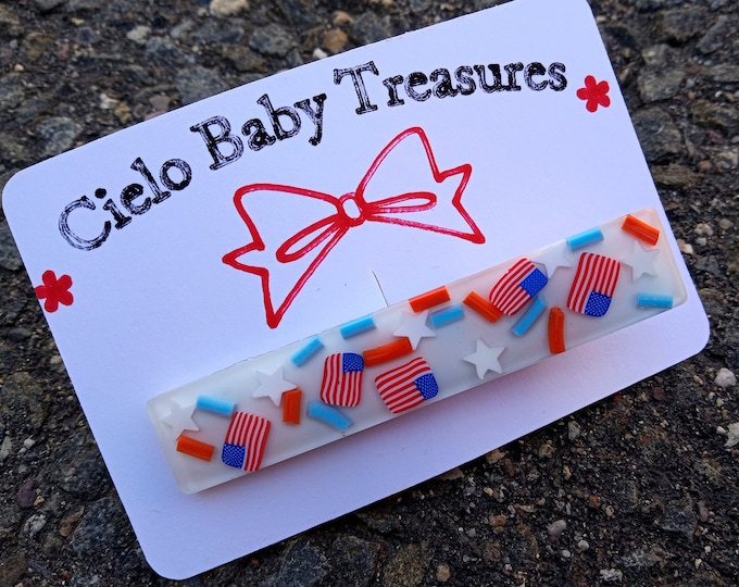 Personalized Resin Patriotic Hair Clip/July 4th Barrette/White,Blue and Red Hair Clip/Resin Stars Barrette/Flag Resin Clip/USA Glitter Clip