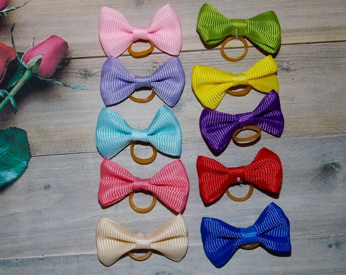 Set of 2 Handmade Mini Dog Hair Bows: Colorful Pigtail Bows