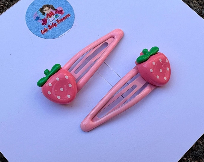 Strawberry Hair Clips - Set of 2 - Pink Fruit Barrette