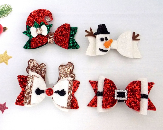 Collection Christmas Elf,Santa Belt,Snowman,Reandeer Hair Bows,Christmas Hair Bow,Holiday Hair Bow,Elf Stocking Stuffer,Hair Bows Red,Green