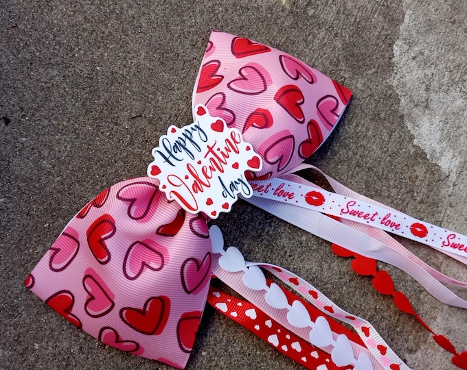 Happy Valentine's Day Extra Large Hair Bow-Unique Love Hearts Conversation Red,Pink,White-Girl-XOXO Best Friend Gift-kid Present-Sweet Love